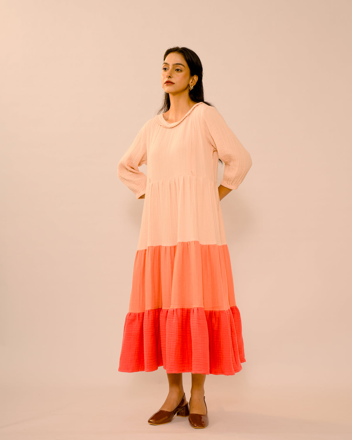 Coral Reverie – Pure Muslin Cotton Maternity & Feeding Maxi Dress
