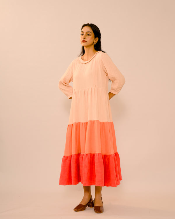 Coral Reverie – Pure Muslin Cotton Maternity & Feeding Maxi Dress