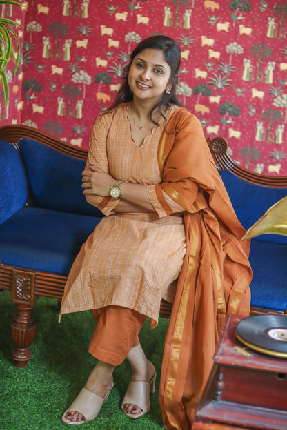 Biscuit brown pure cotton handloom women kurta set