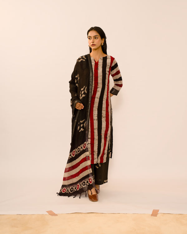 Black marble print linen kurta set pure cotton