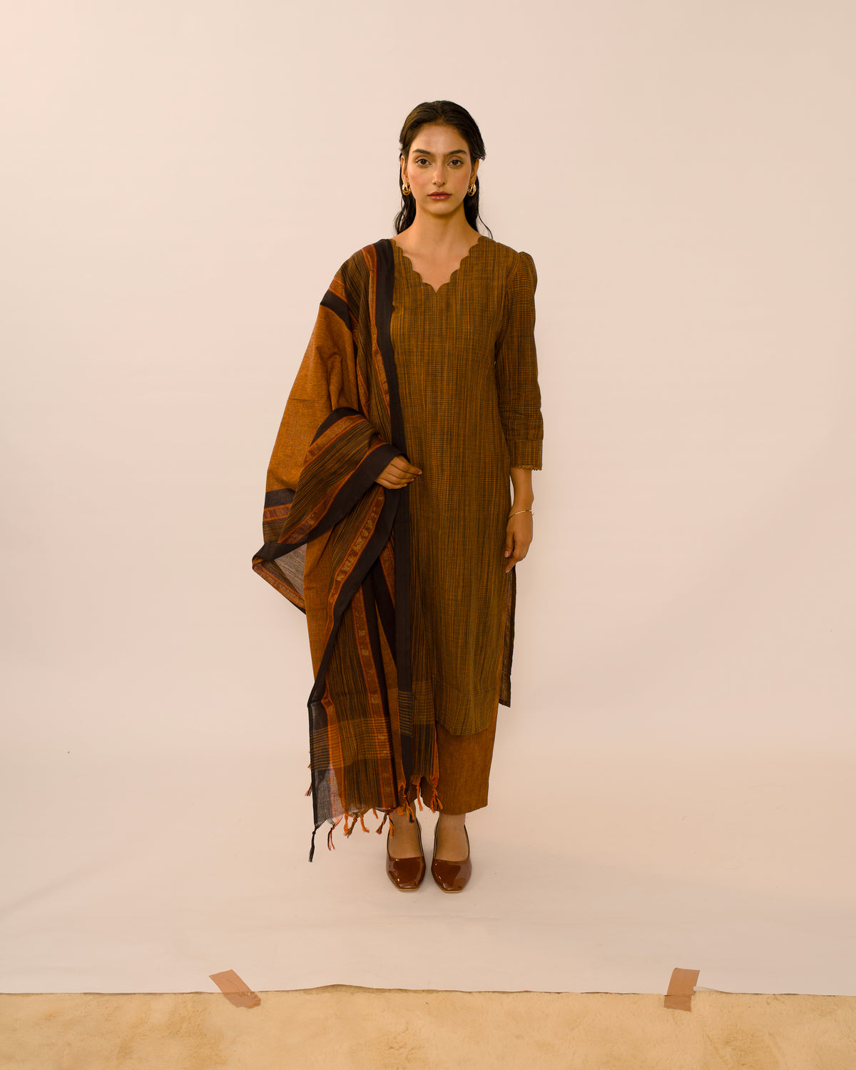 Burnished Bronze Handloom Cotton Kurta Set