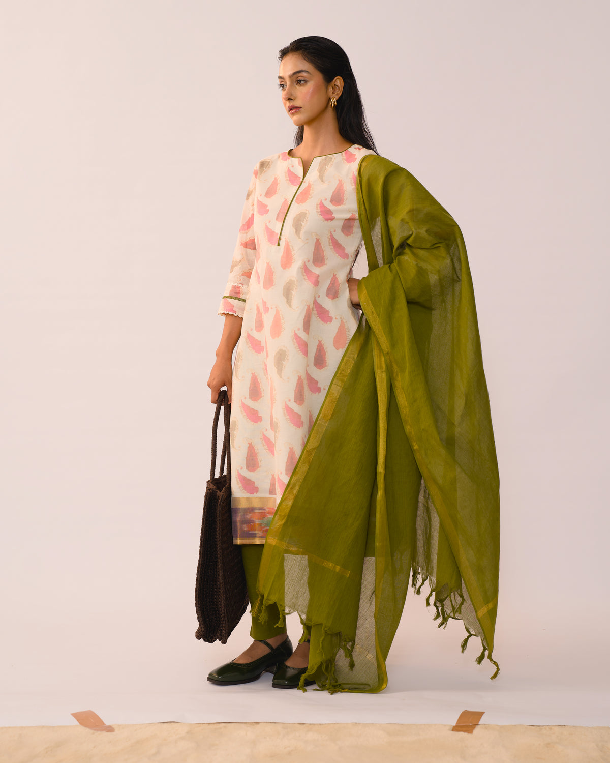 Olive Bloom Ivory Printed Kurta Set with Dupatta