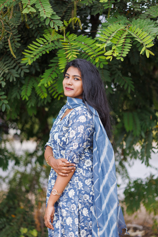 Women Blue Jaipur cotton kurta suit