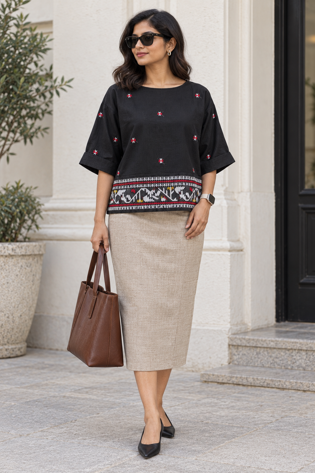 Onyx Bloom Meenakari Embroidered cotton women Top