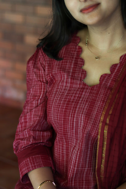 Maroon pure cotton handloom women kurta set