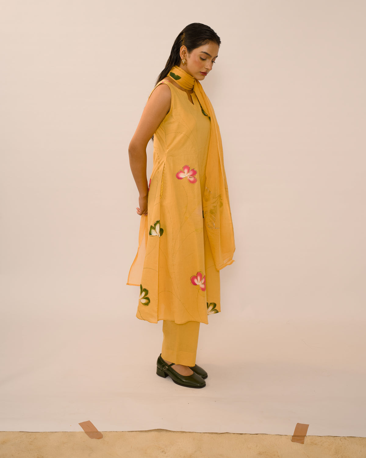 Marigold Floral Jaipur Cotton Kurta Set with dupatta