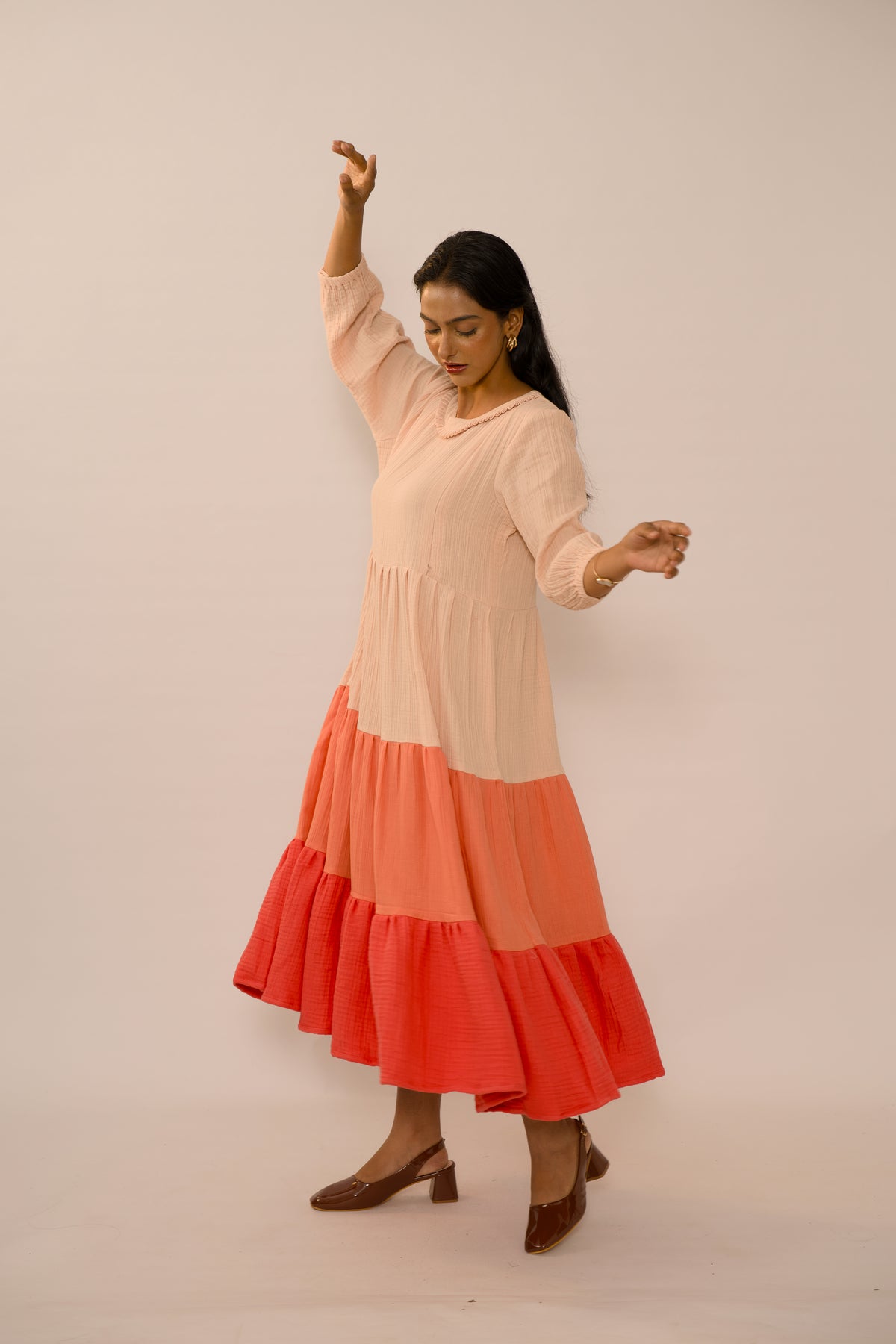 Coral Reverie – Pure Muslin Cotton Maternity & Feeding Maxi Dress