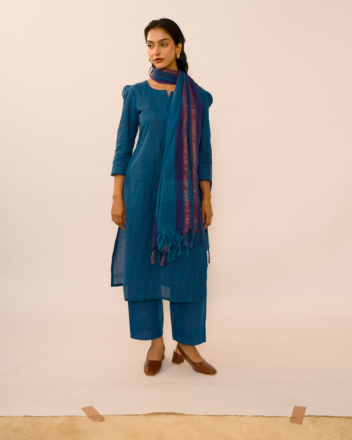 Sapphire Blue Handloom Cotton Kurta Set