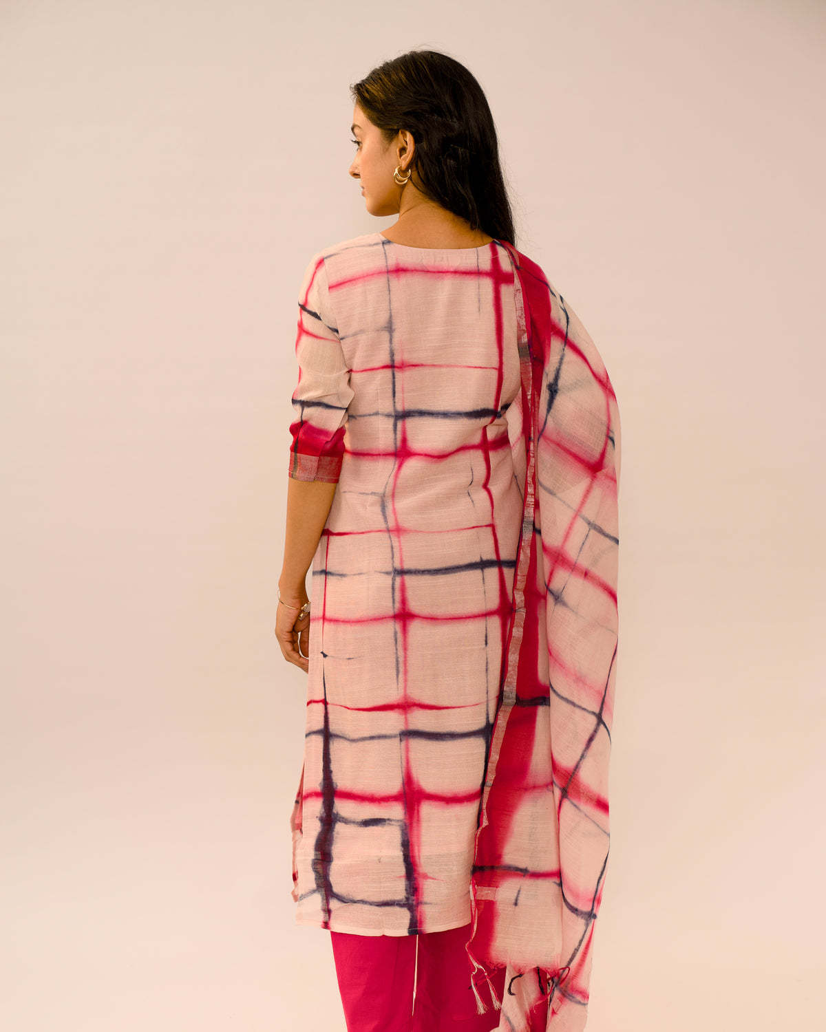 Rose Grid Jaipur Linen Kurta suit Set