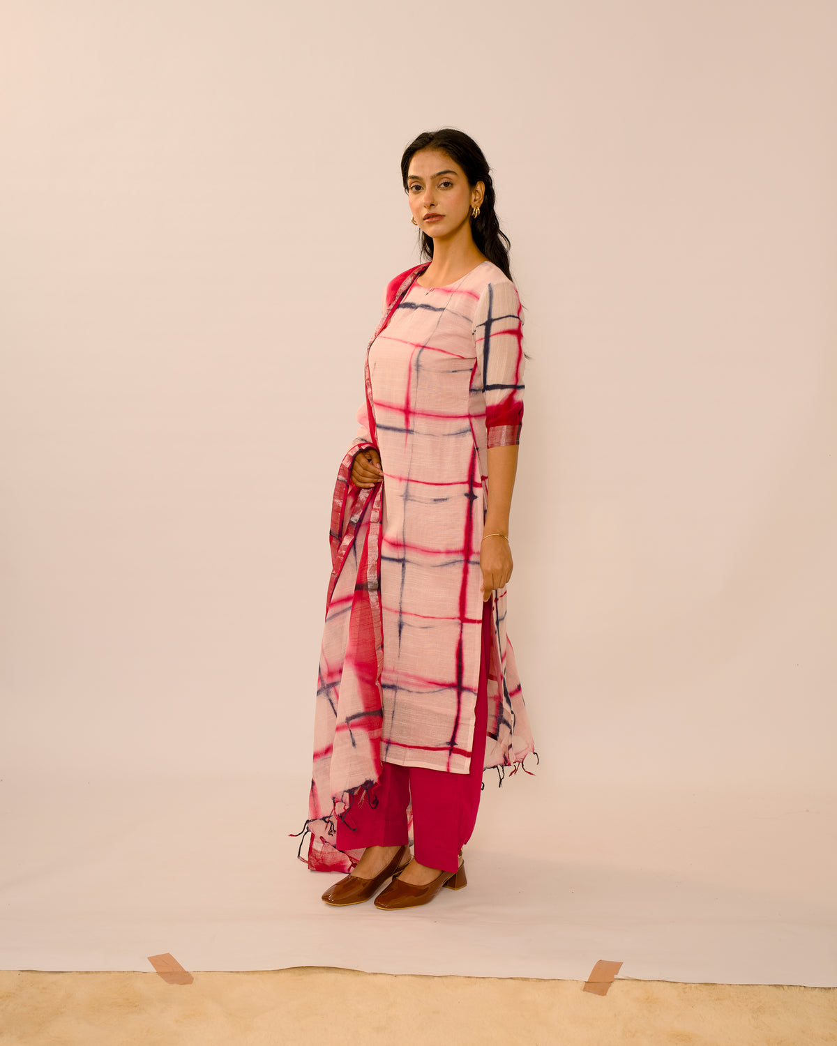 Rose Grid Jaipur Linen Kurta suit Set