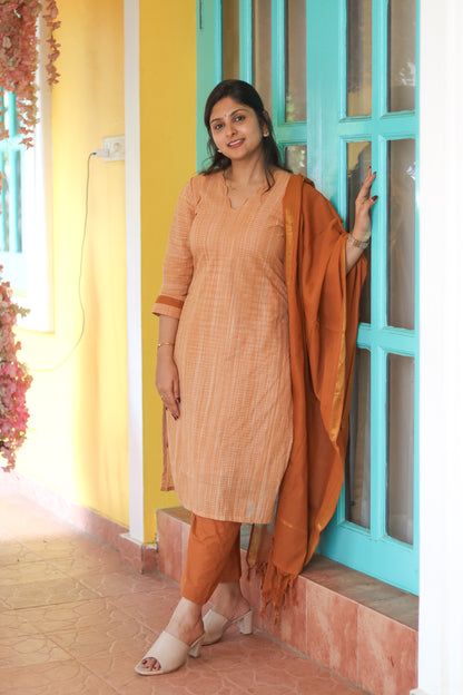 Biscuit brown pure cotton handloom women kurta set