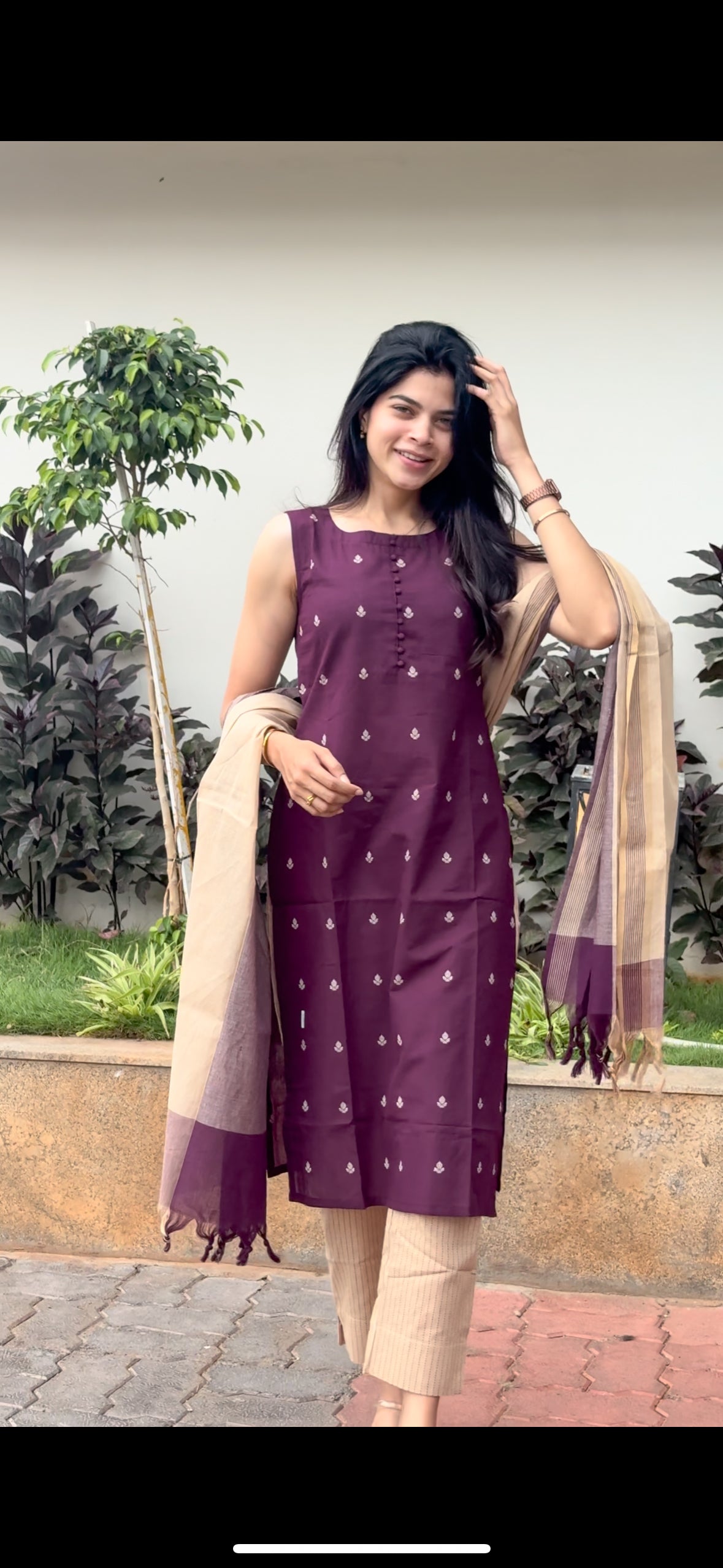 Plum burgundy pure cotton handloom women kurta set