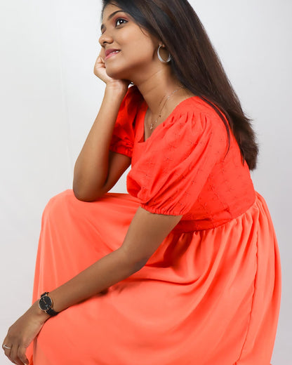 Georgette orange - cotton maxi