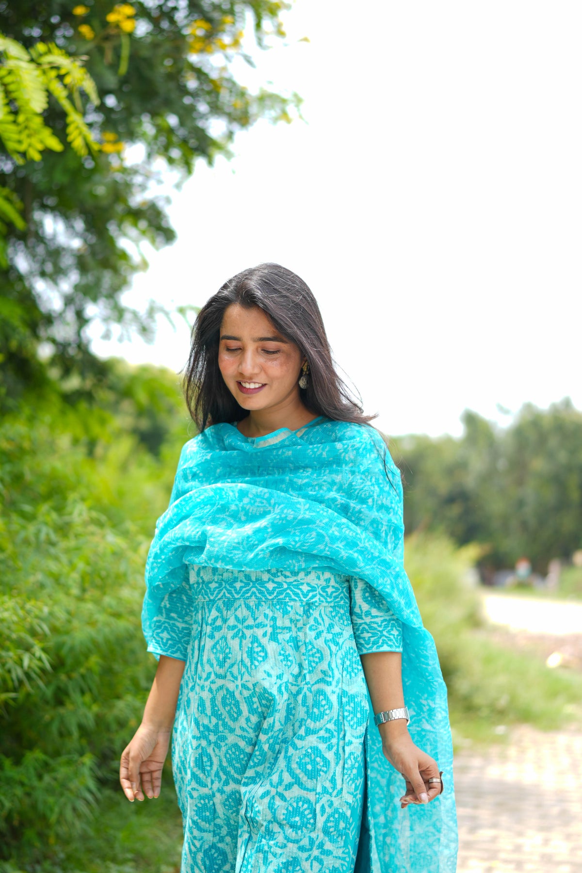 Turquoise Jaipur Hand Block Print Kandha Cotton Kurta Set