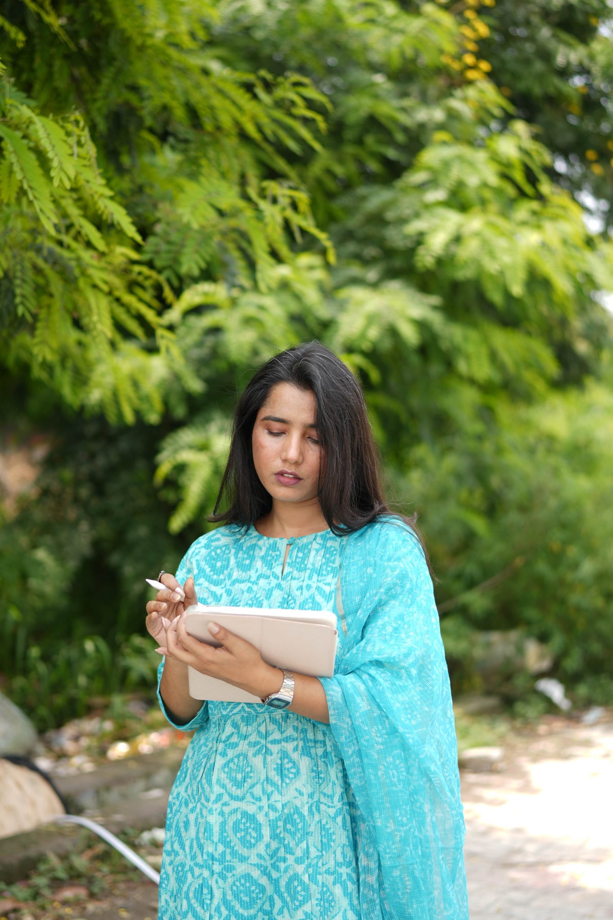 Turquoise Jaipur Hand Block Print Kandha Cotton Kurta Set