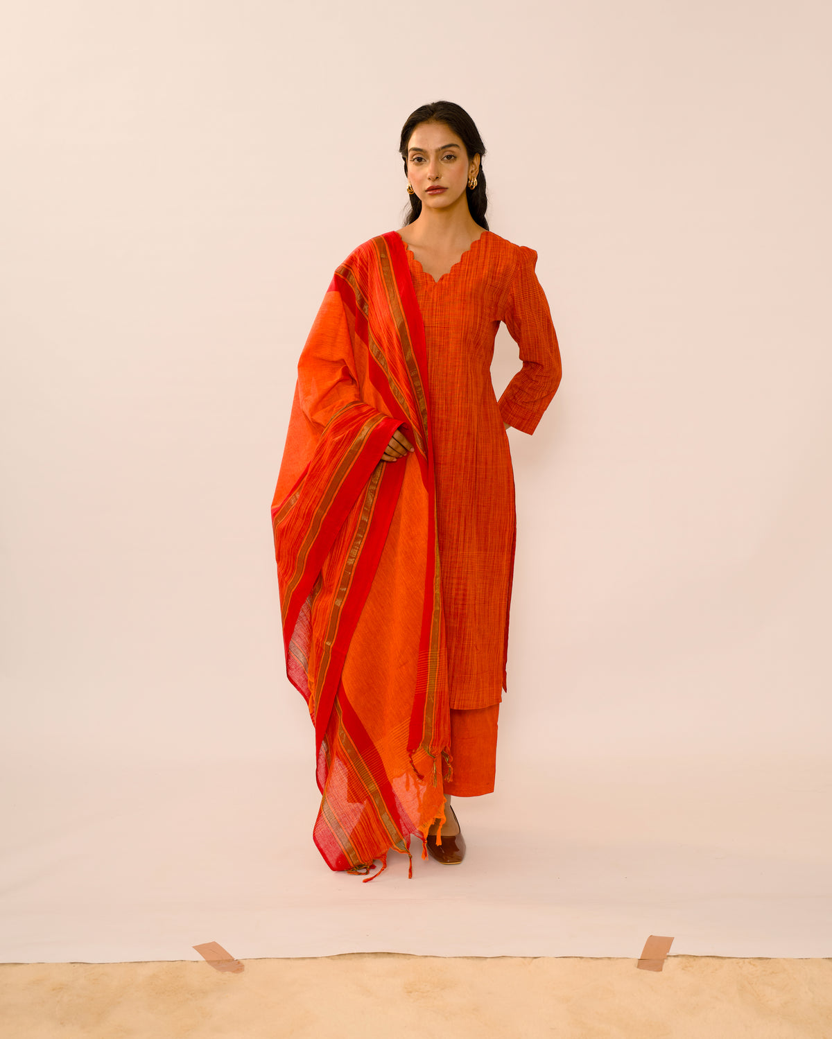 Vermilion Handloom pure Cotton Kurta suit set