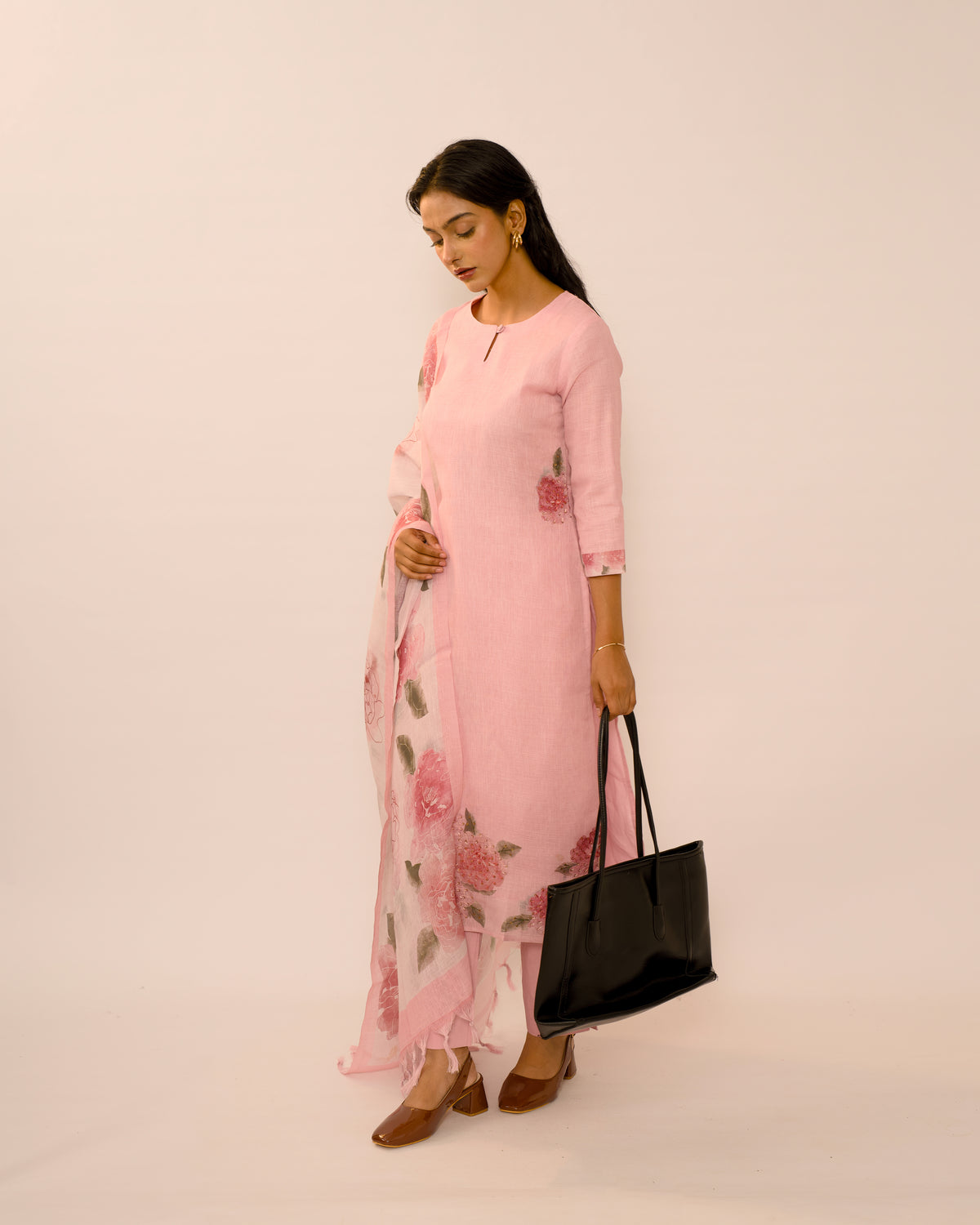 Peach Reverie Hand-Embroidered Linen Kurta Set