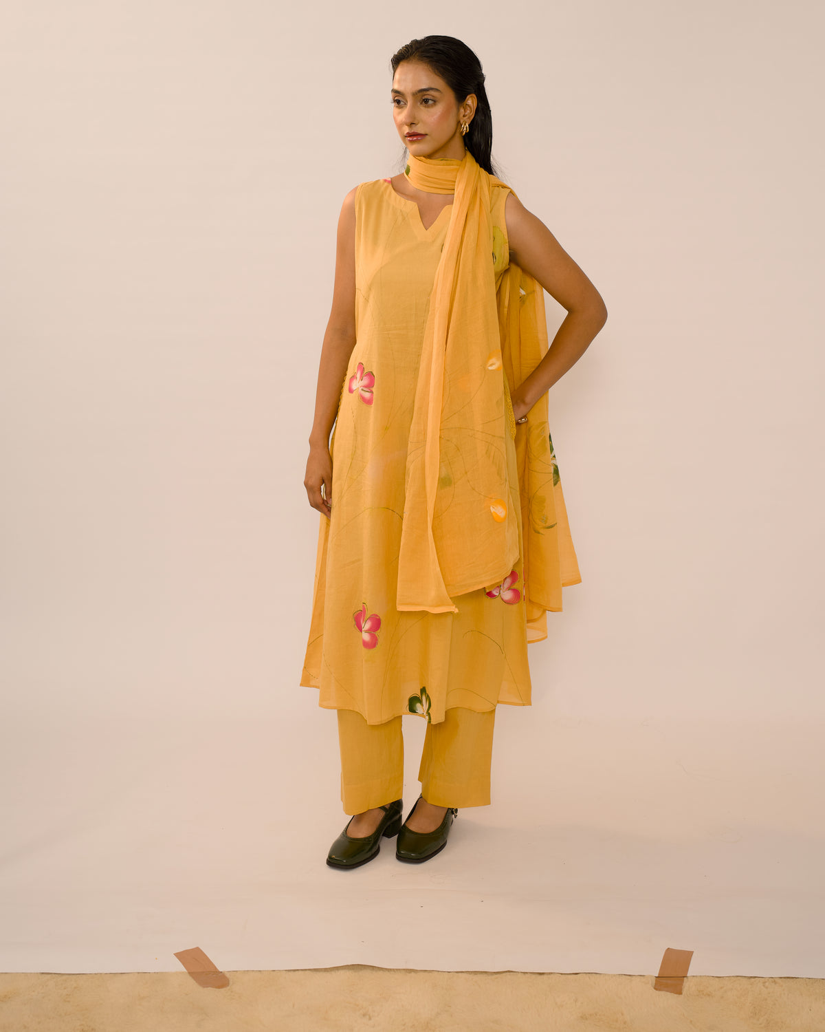 Marigold Floral Jaipur Cotton Kurta Set with dupatta