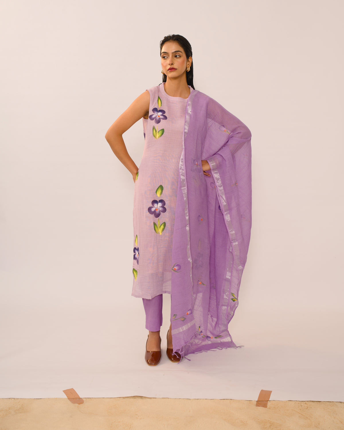 Lilac Bloom Jaipur Linen Kurta suit set