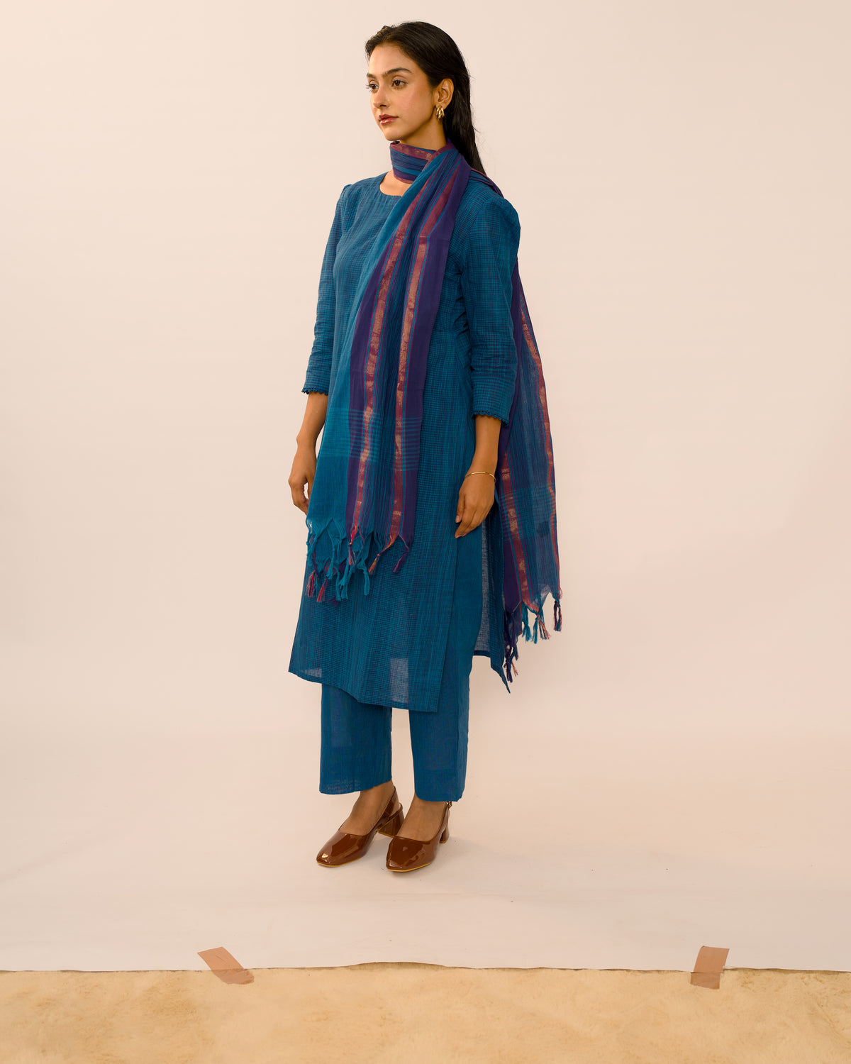 Sapphire Blue Handloom Cotton Kurta Set