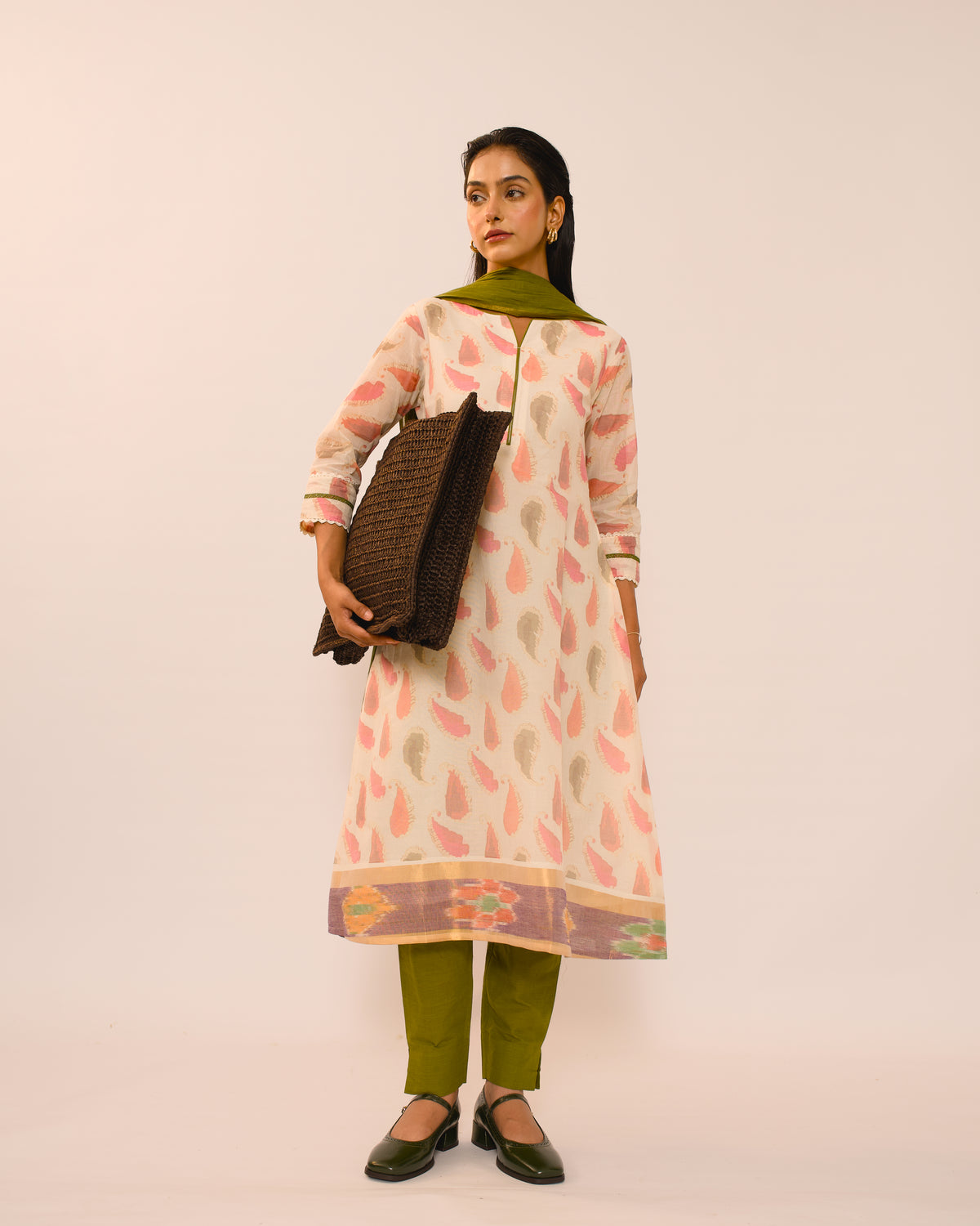 Olive Bloom Ivory Printed Kurta Set with Dupatta