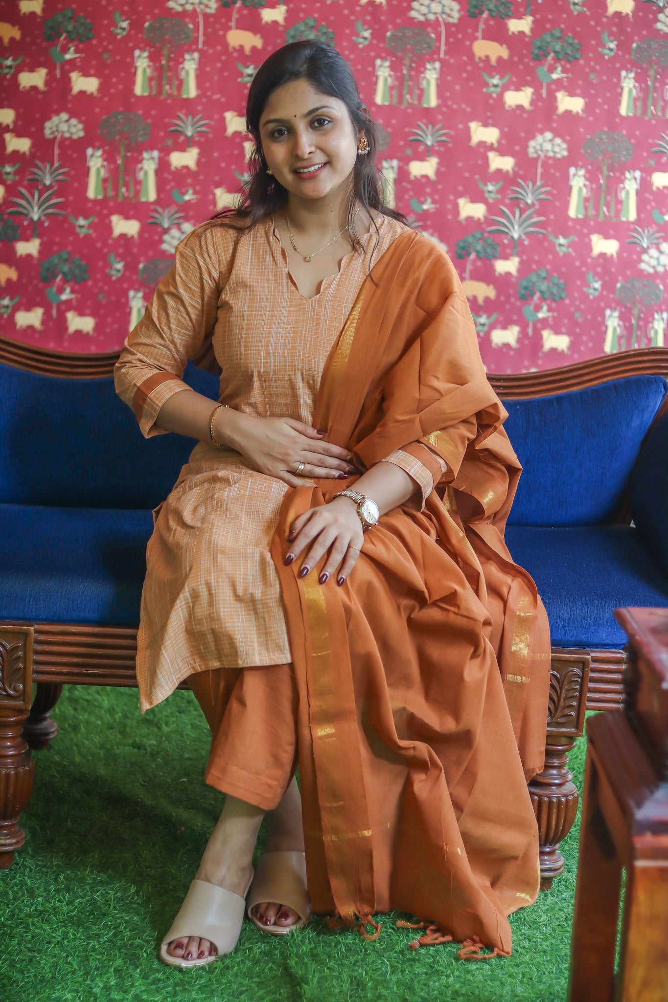 Biscuit brown pure cotton handloom women kurta set