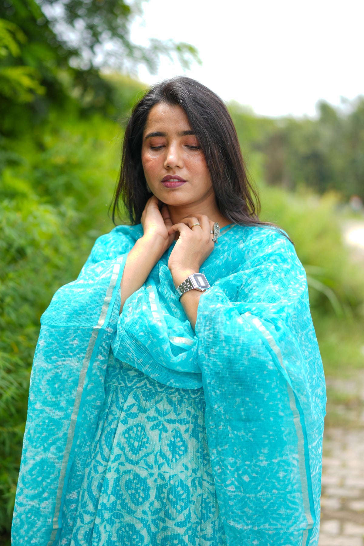 Turquoise Jaipur Hand Block Print Kandha Cotton Kurta Set