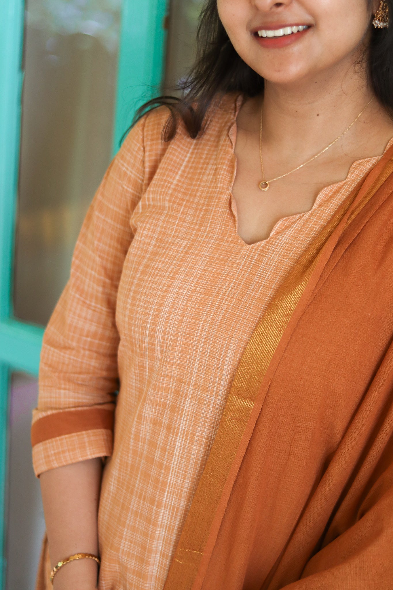 Biscuit brown pure cotton handloom women kurta set