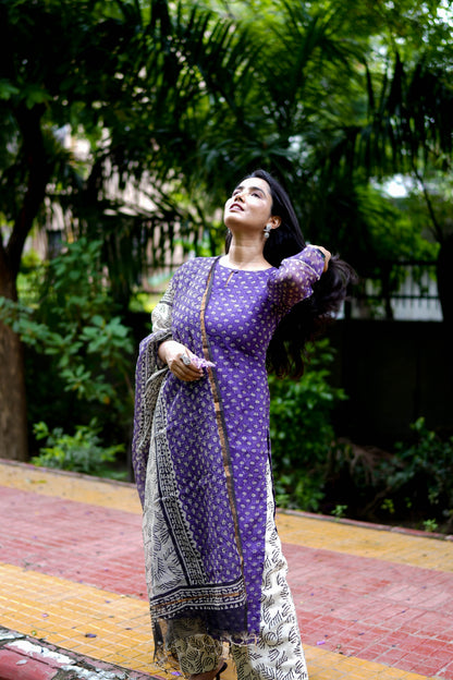 Royal Purple Jaipur Hand Block Print Kota Cotton Kurta Set