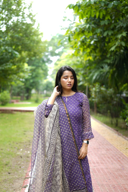 Royal Purple Jaipur Hand Block Print Kota Cotton Kurta Set