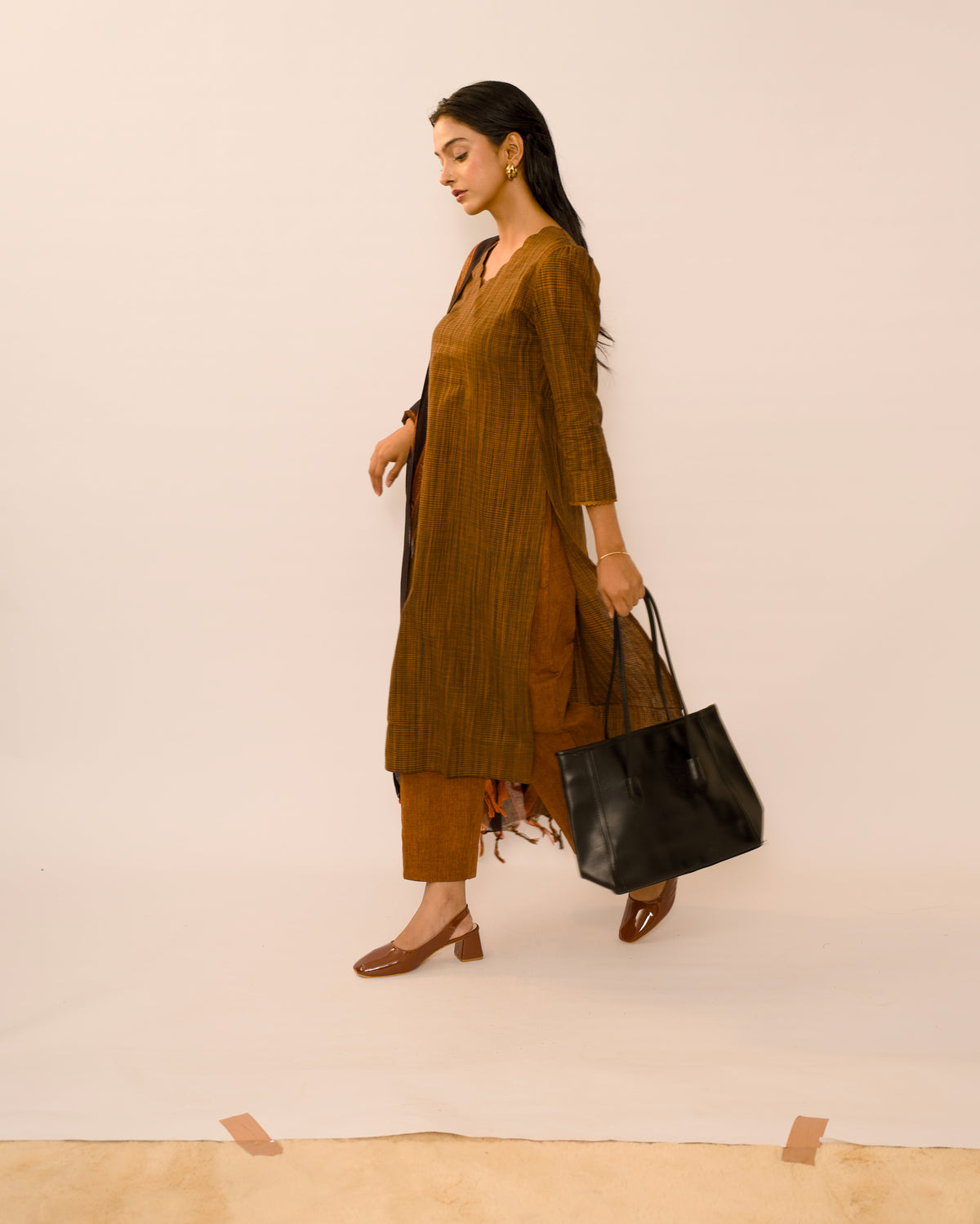 Burnished Bronze Handloom Cotton Kurta Set