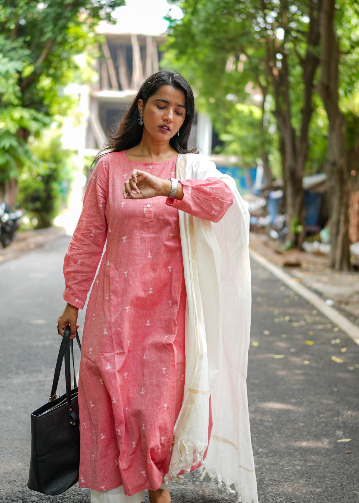 Blush Pink Cotton Kurta Set with Soft Cotton Dupatta