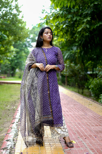 Royal Purple Jaipur Hand Block Print Kota Cotton Kurta Set