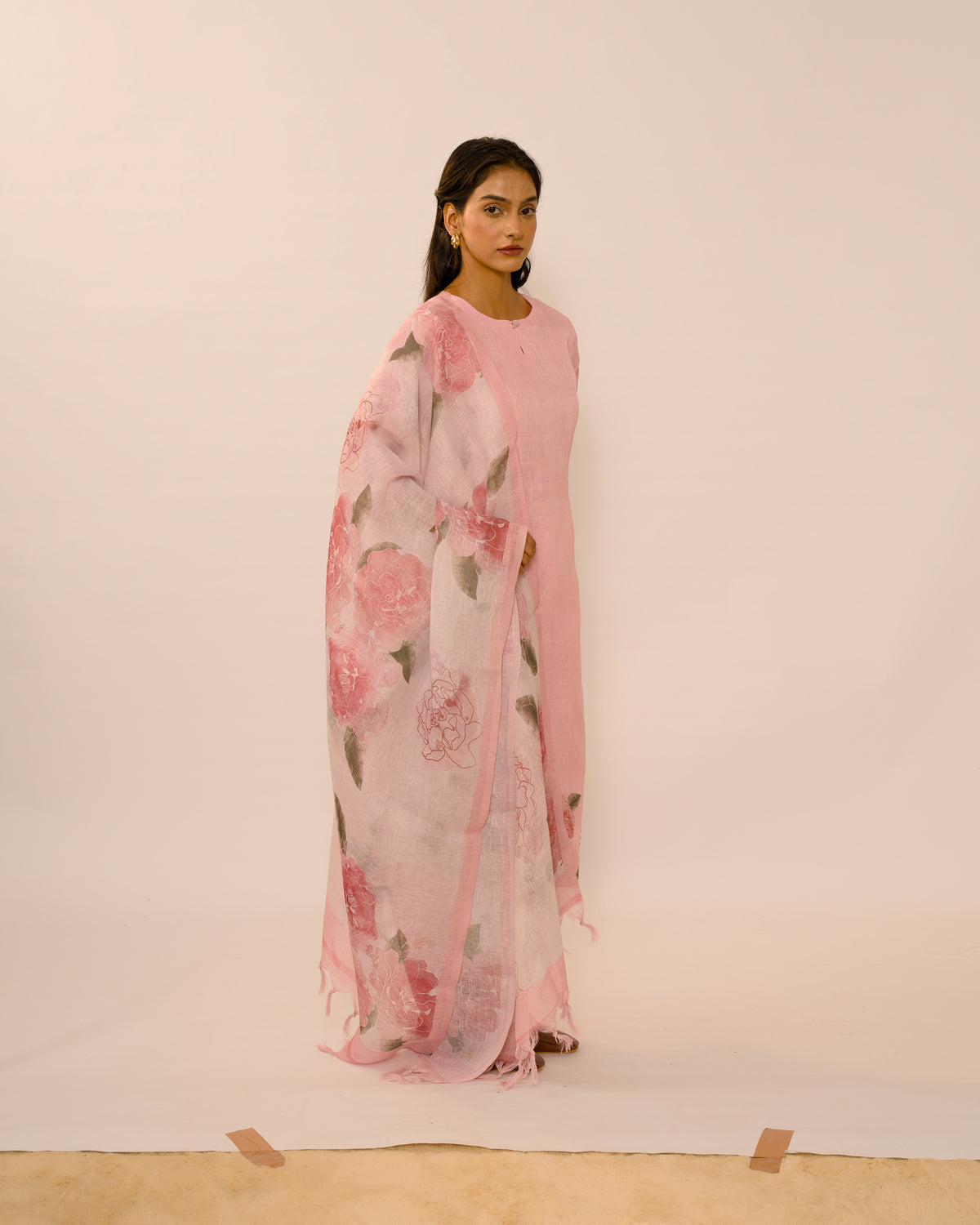 Peach Reverie Hand-Embroidered Linen Kurta Set