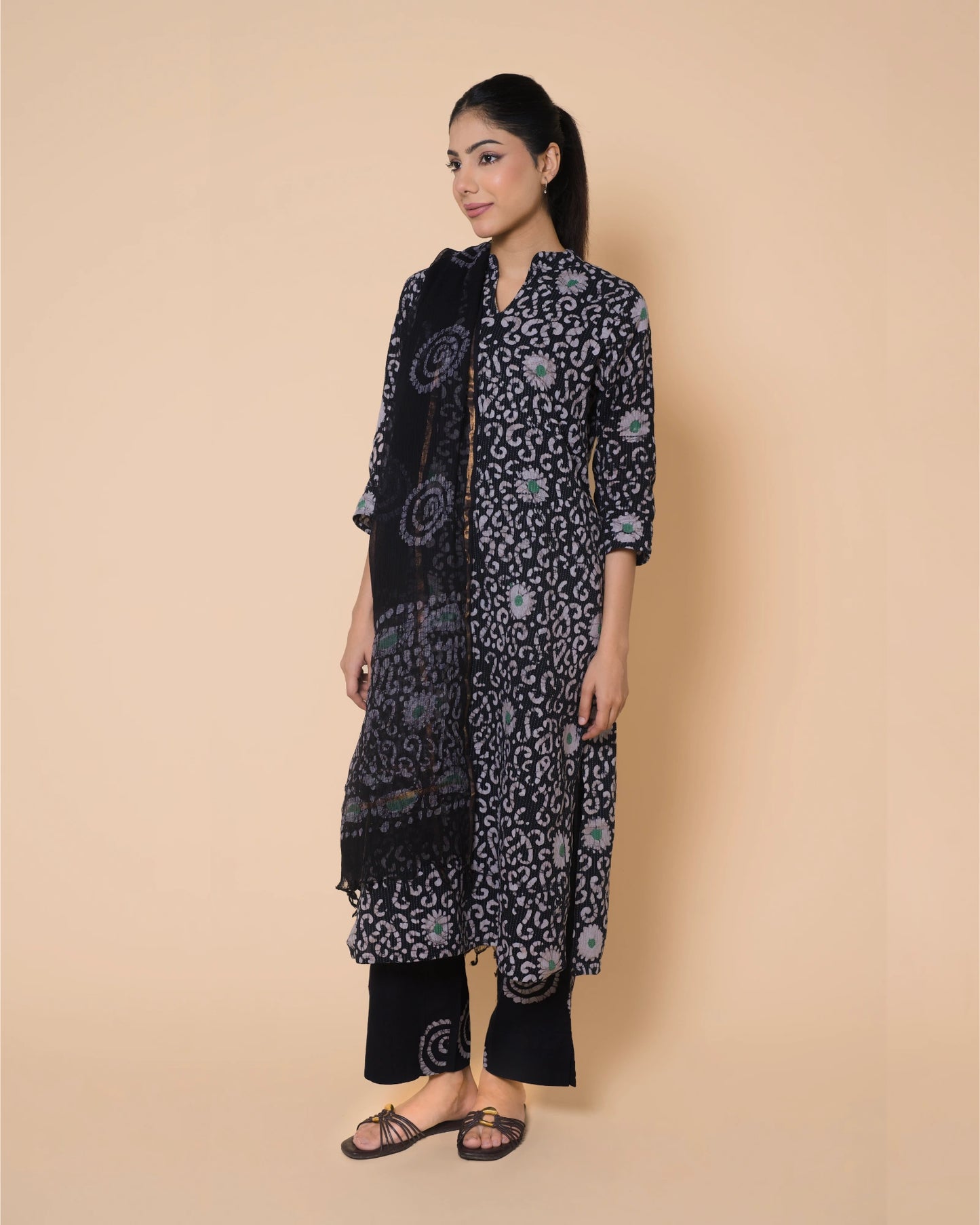 Midnight Black Jaipur Hand Block Print Kandha Cotton Kurta Set