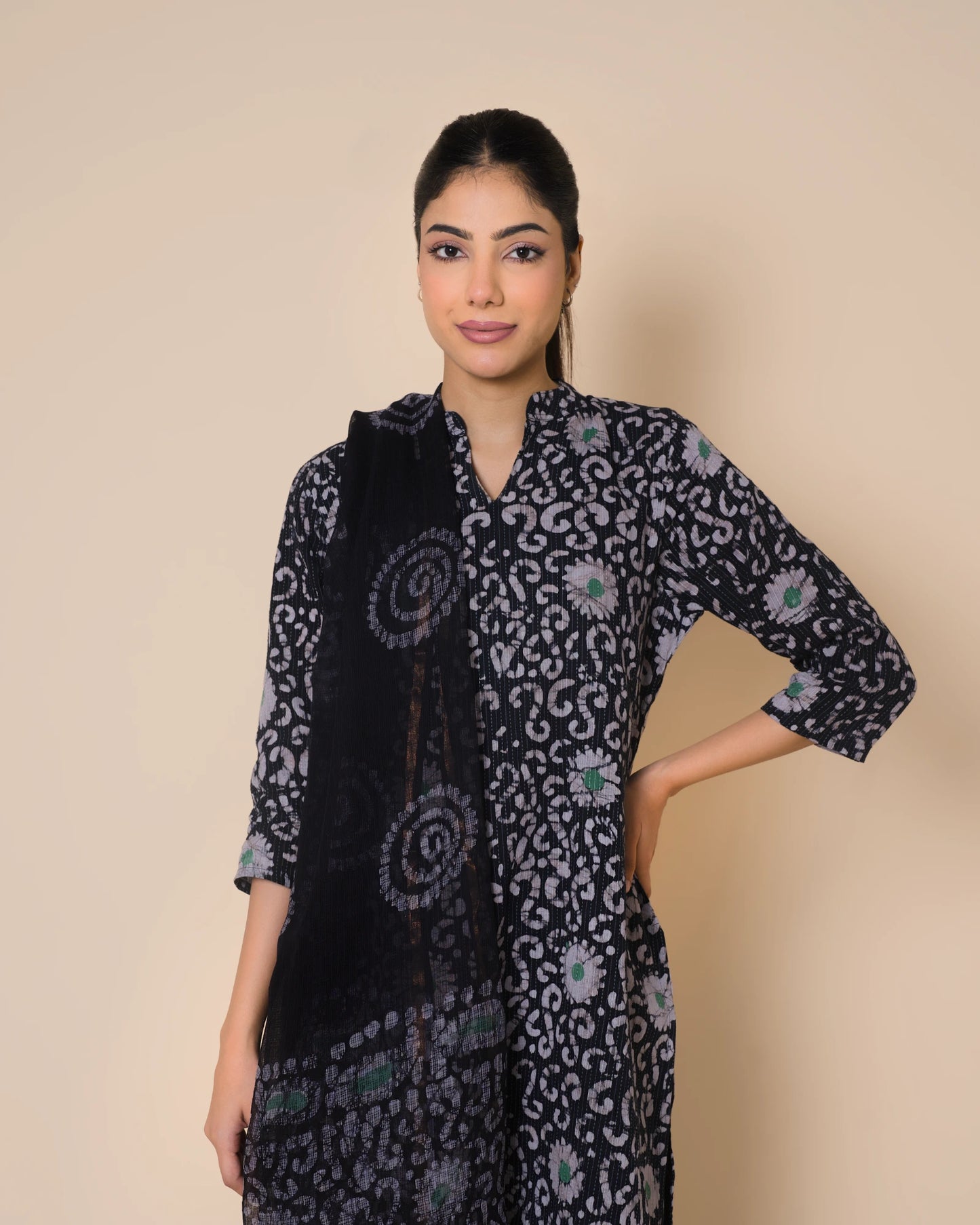 Midnight Black Jaipur Hand Block Print Kandha Cotton Kurta Set