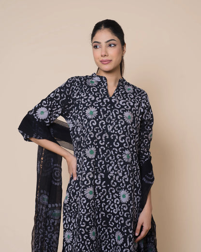Midnight Black Jaipur Hand Block Print Kandha Cotton Kurta Set