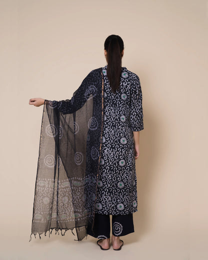 Midnight Black Jaipur Hand Block Print Kandha Cotton Kurta Set