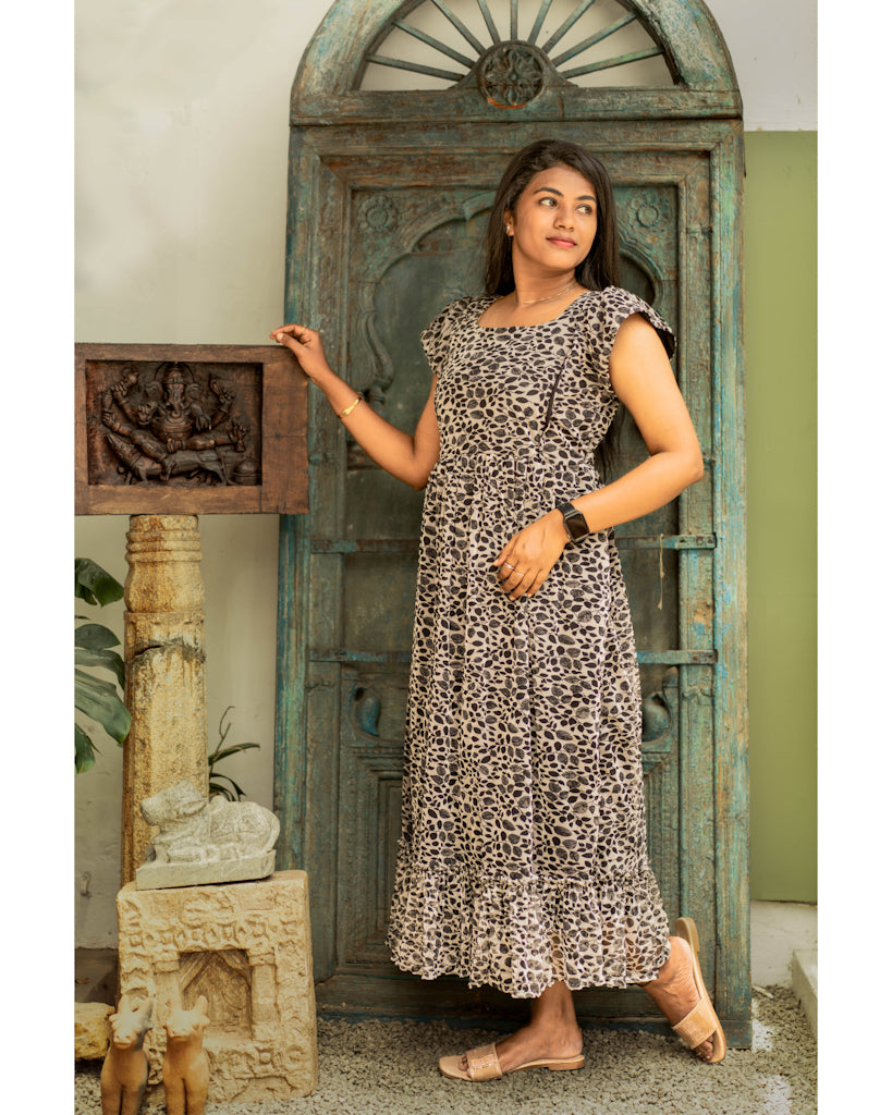 Black floral net maternity wear with feeding zippers