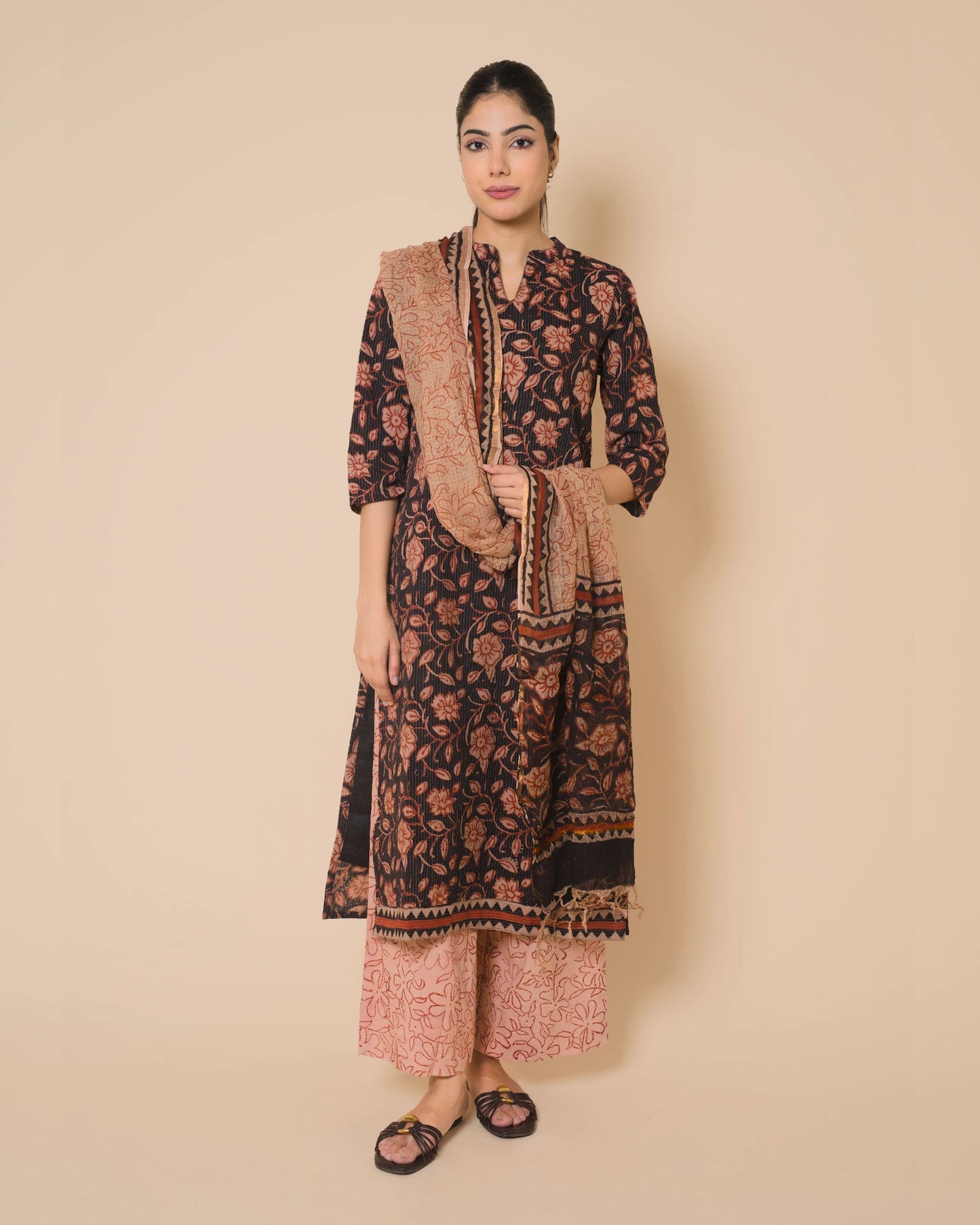 Midnight Bloom Jaipur Hand Block Print Kandha Cotton Kurta Set