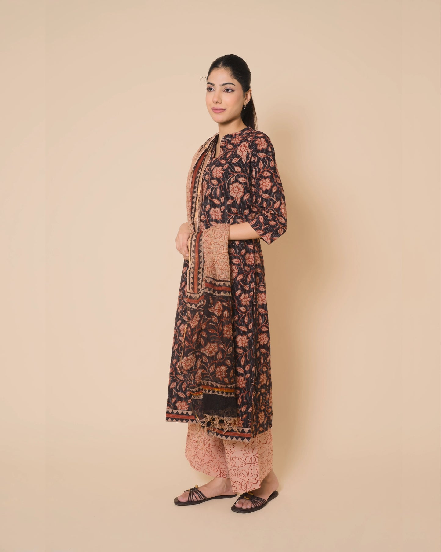 Midnight Bloom Jaipur Hand Block Print Kandha Cotton Kurta Set
