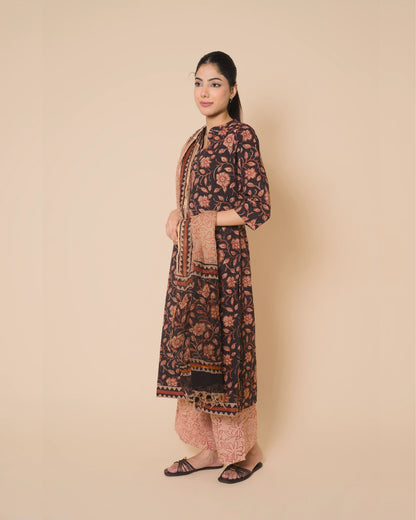 Midnight Bloom Jaipur Hand Block Print Kandha Cotton Kurta Set