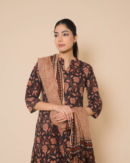 Midnight Bloom Jaipur Hand Block Print Kandha Cotton Kurta Set