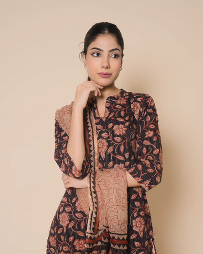 Midnight Bloom Jaipur Hand Block Print Kandha Cotton Kurta Set
