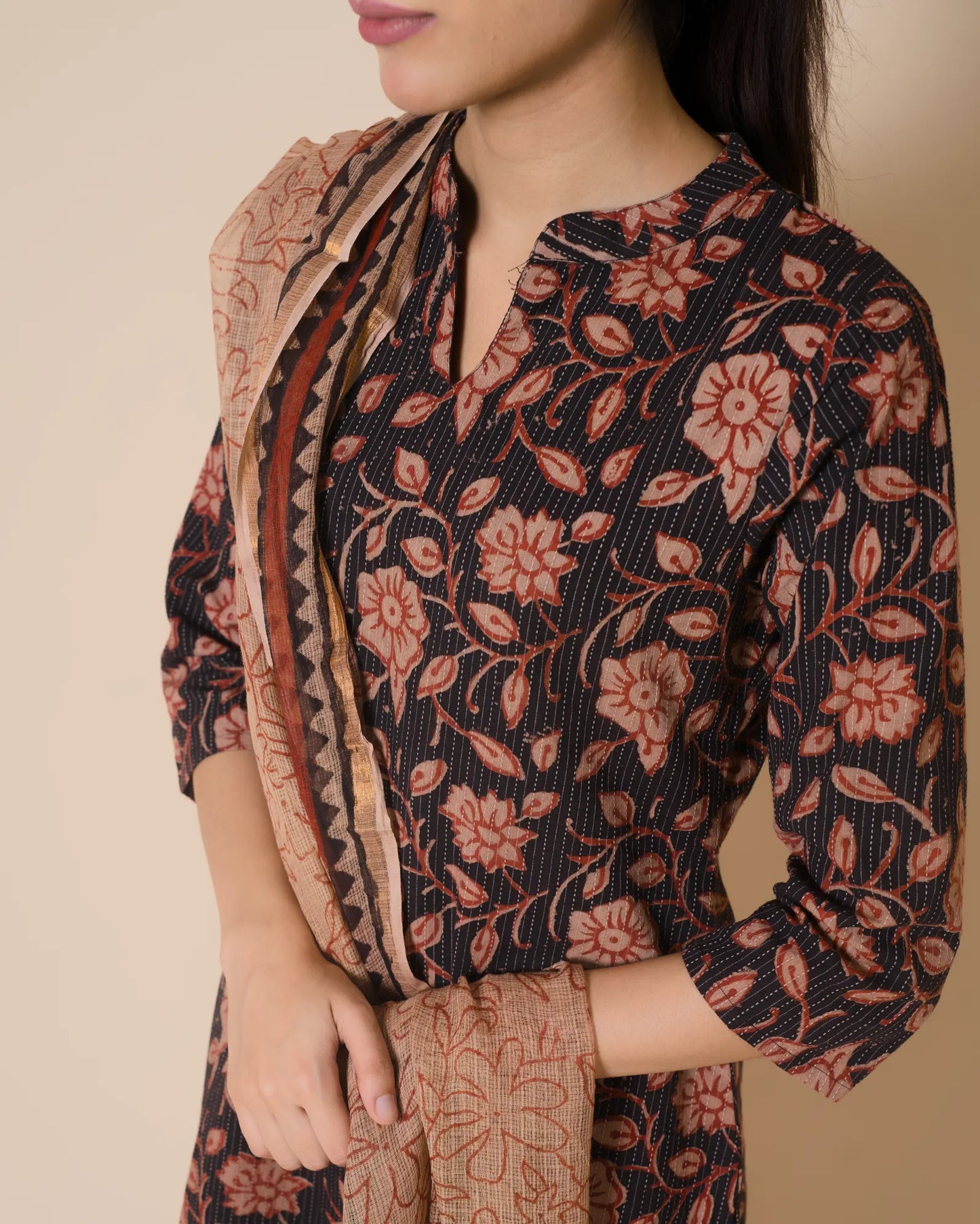 Midnight Bloom Jaipur Hand Block Print Kandha Cotton Kurta Set