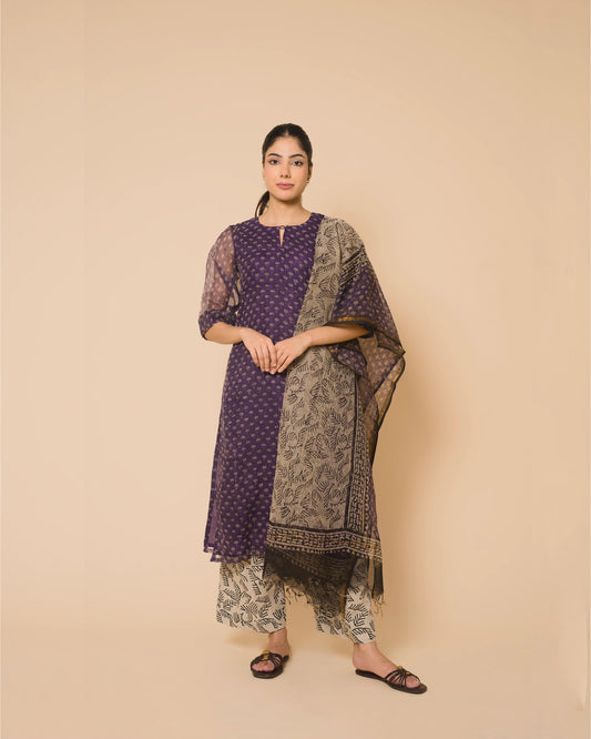 Royal Purple Jaipur Hand Block Print Kota Cotton Kurta Set