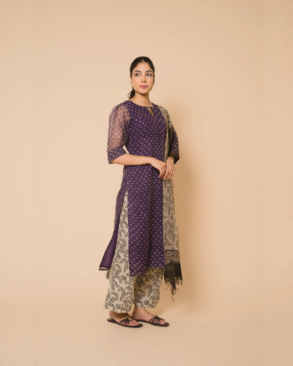 Royal Purple Jaipur Hand Block Print Kota Cotton Kurta Set