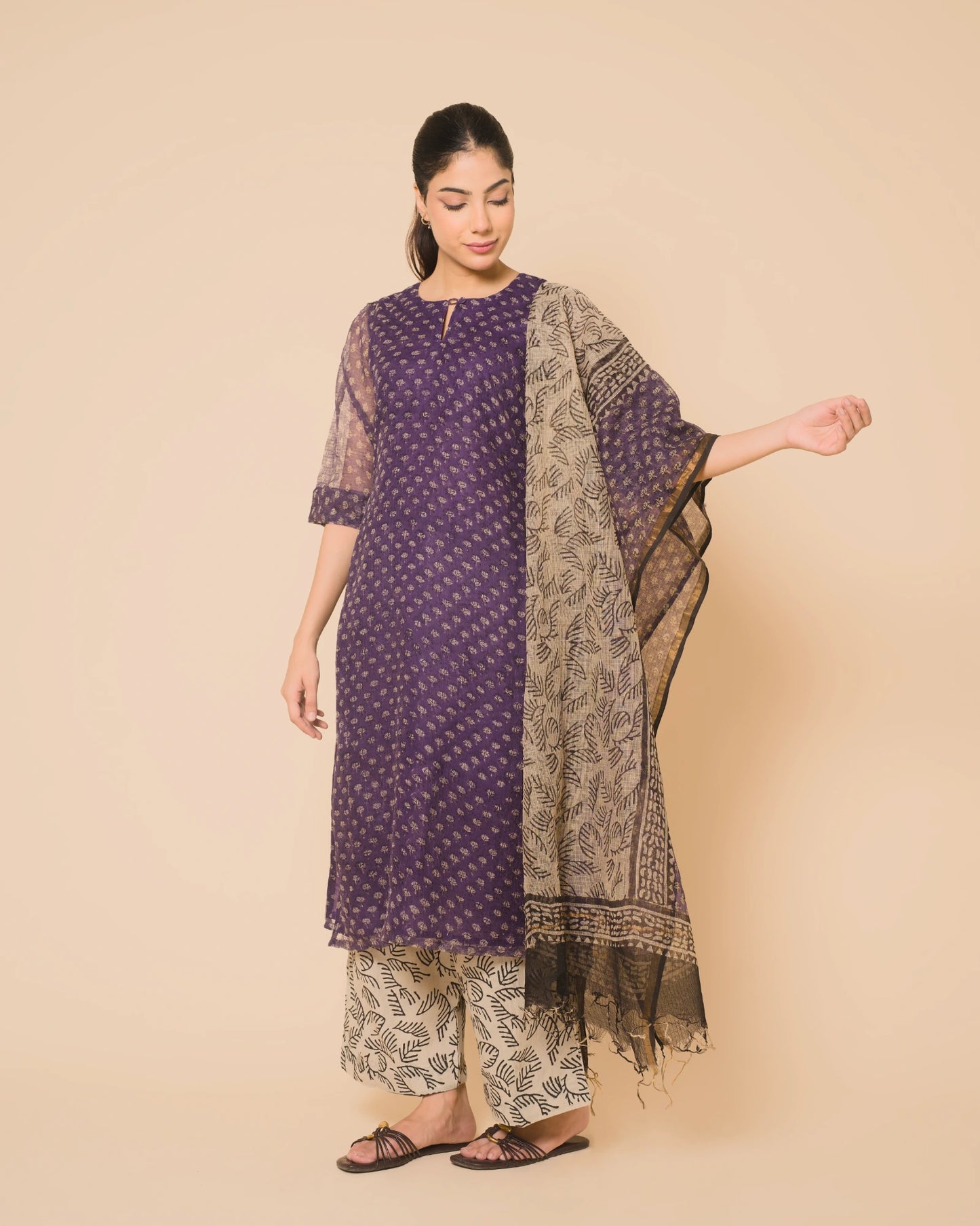 Royal Purple Jaipur Hand Block Print Kota Cotton Kurta Set