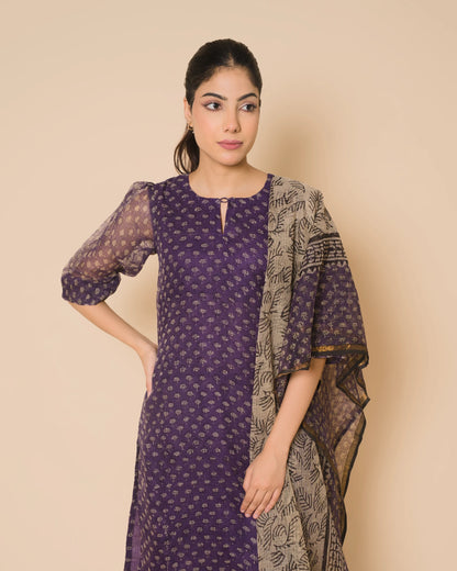 Royal Purple Jaipur Hand Block Print Kota Cotton Kurta Set