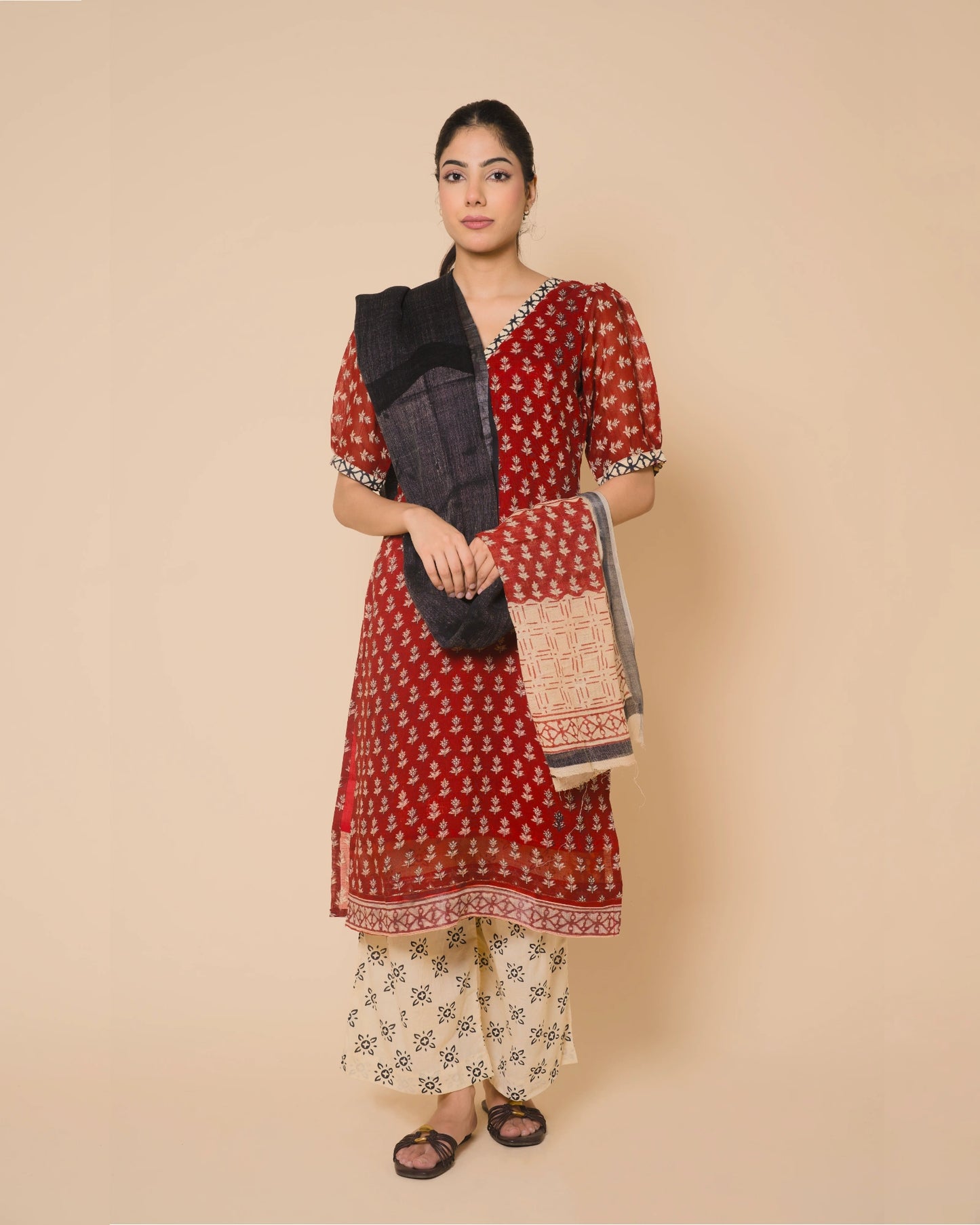 Crimson Heritage Jaipur Hand Block Print Linen Cotton Kurta Set